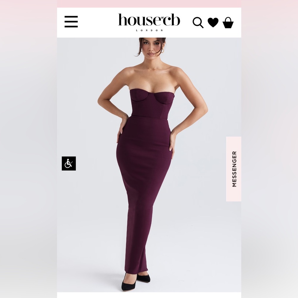 House of CB “LUCIA” grape corset strapless maxi dress size M full cup